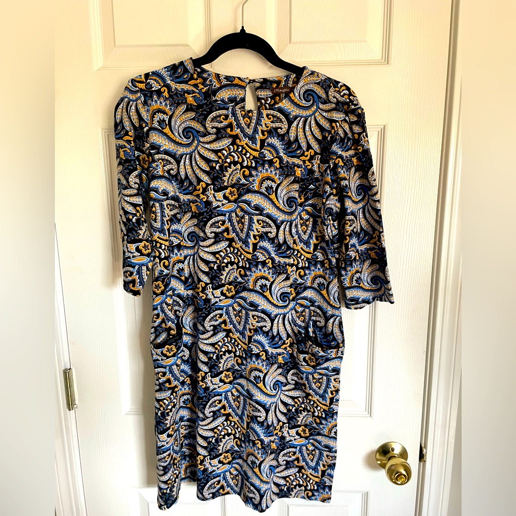 J.Mclaughlin Blue And Tan Paisley Patterned Dress With Pockets